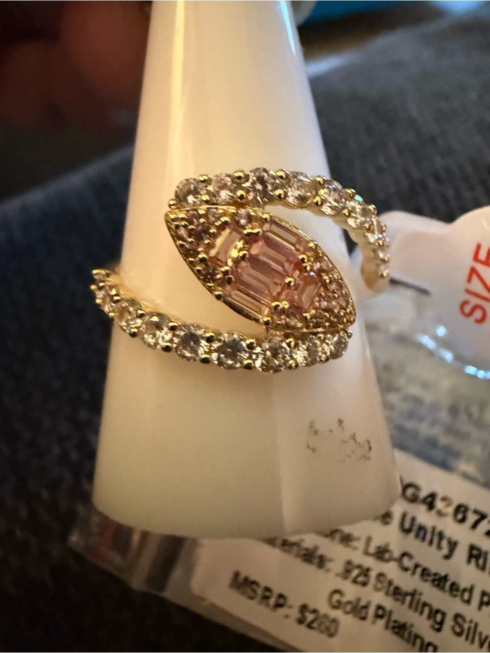 Pink sapphire on sterling with gold plating ring